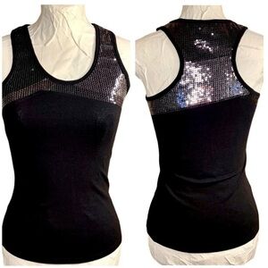 Bershka Black Sequin Fitted Tank Top